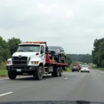 Tow truck assisting a broken down car on a Nigerian highway