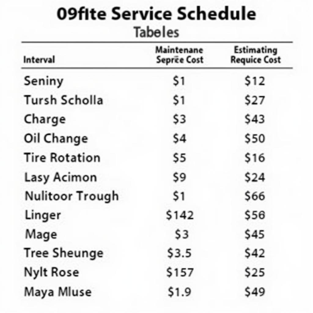 Example of a Toyota Service Schedule