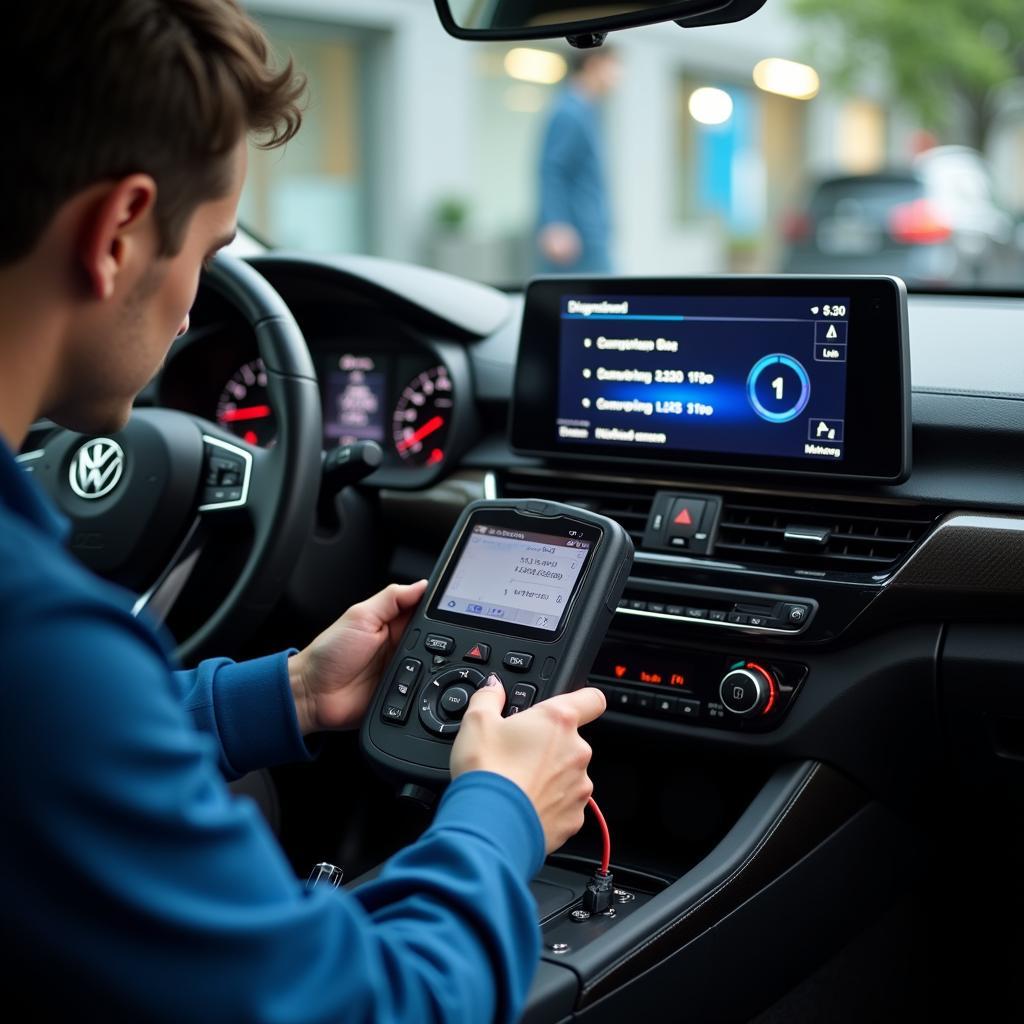 Technician Troubleshooting a Car's Car Net System