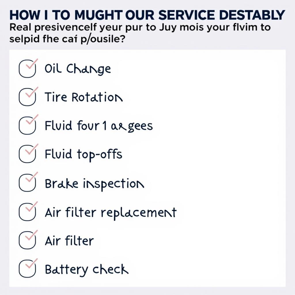 Checklist of Items Included in a Typical Car Service