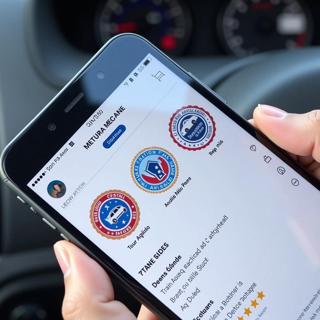 Mechanic verification badges and ratings on a car service app in the UAE.