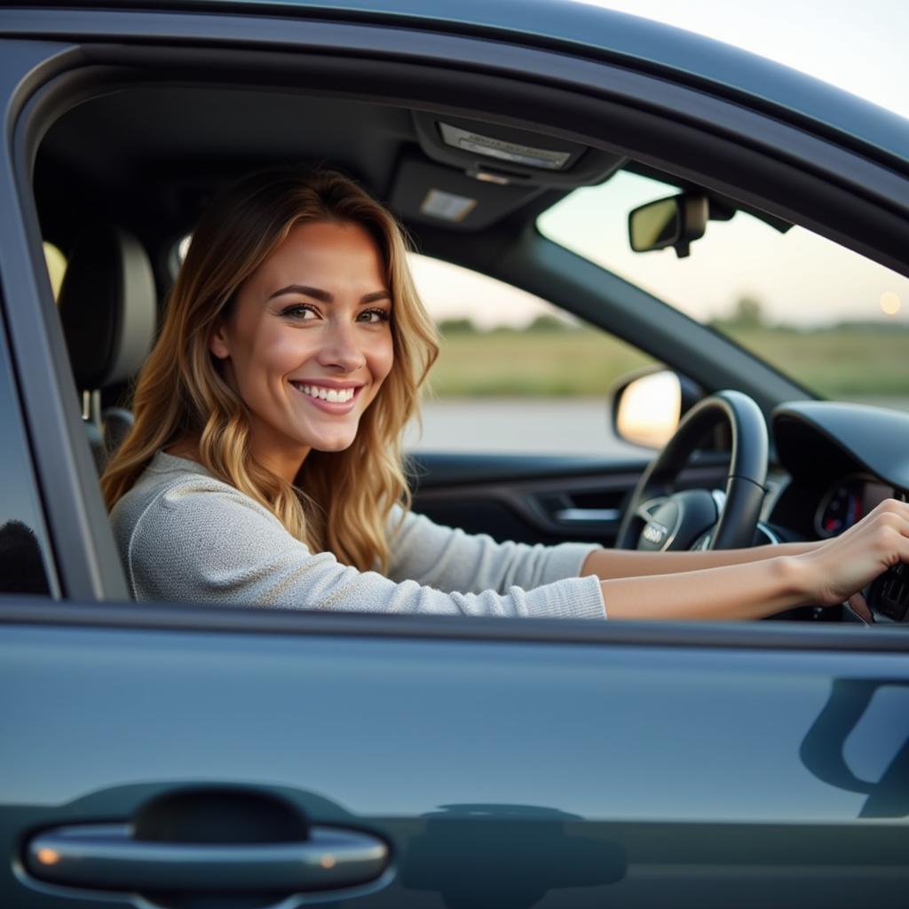 Woman enjoying the convenience of an Audi courtesy car