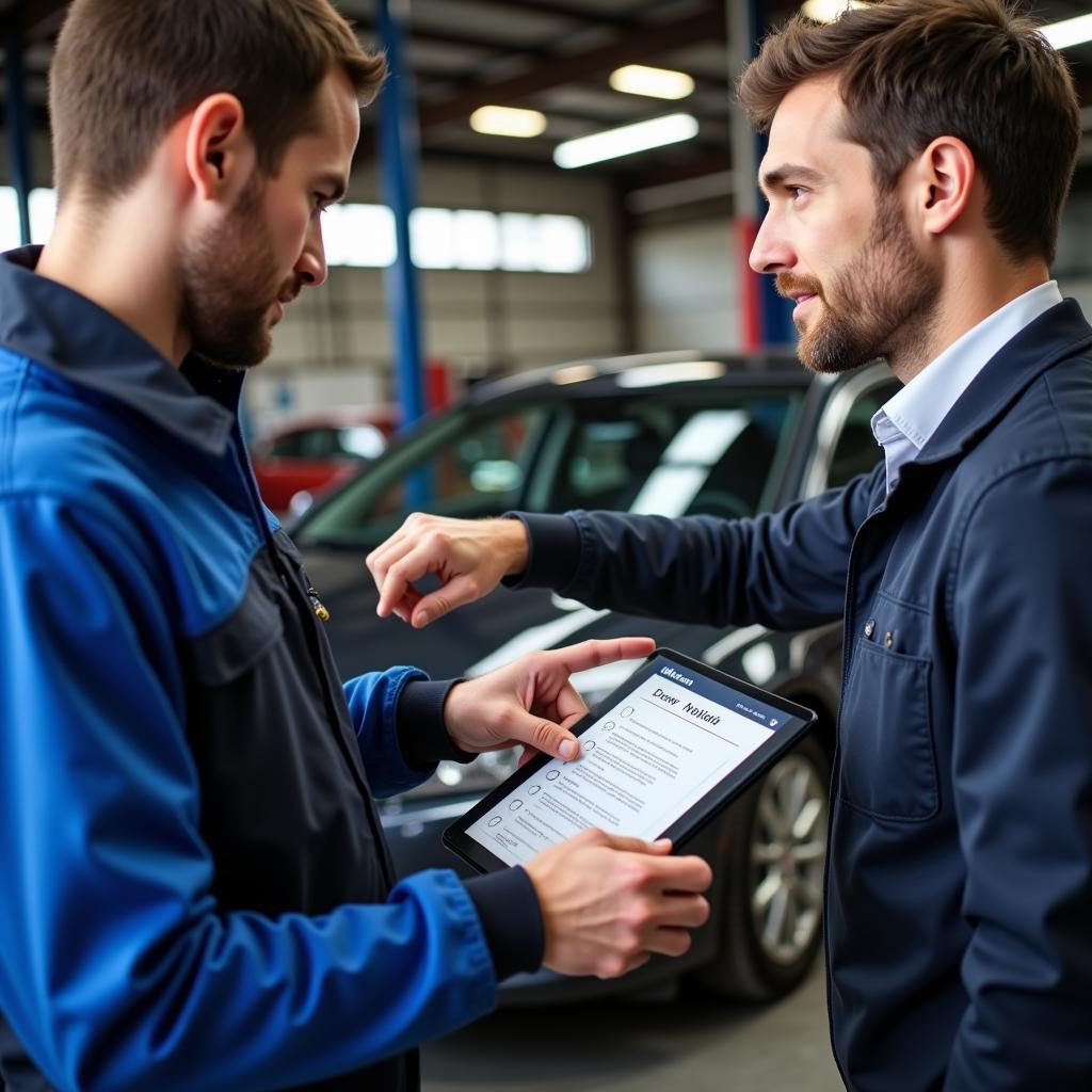 Mechanic giving a quote for car service