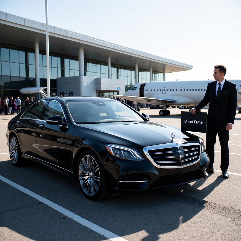 Luxury car waiting at Westchester County Airport for Rye NY client.