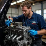 Allwood engineer meticulously working on a car engine