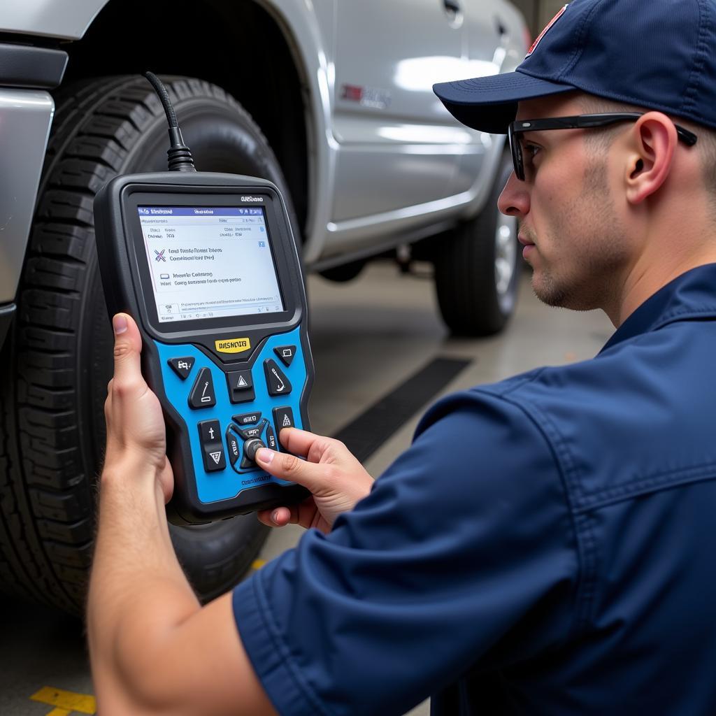 An Allwood technician performing a diagnostic test on a vehicle