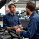 Customer Discussing Car Issues with Mechanic in Aspendale