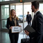 Atlanta Airport Car Service Arrival: A passenger being greeted by a chauffeur at the arrival gate.