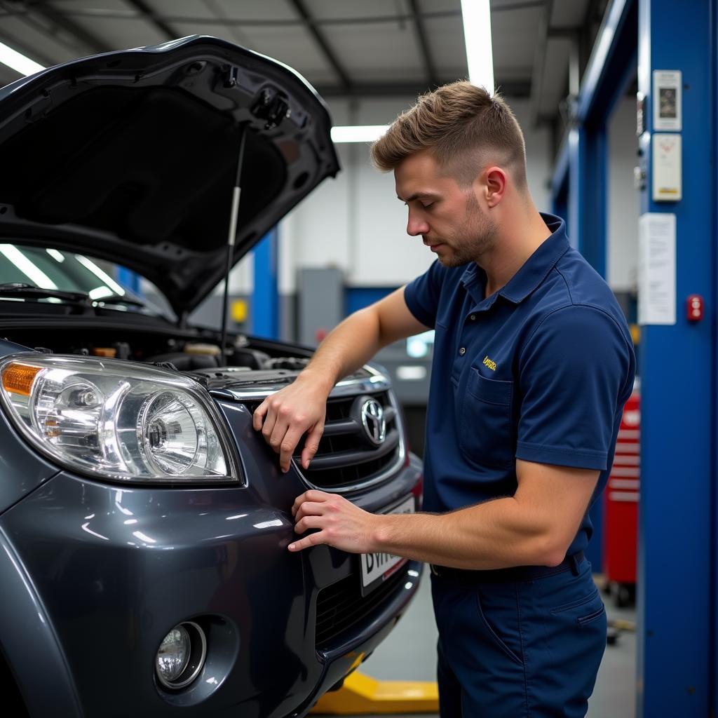 Experienced ATS technician servicing a car in a Manchester garage