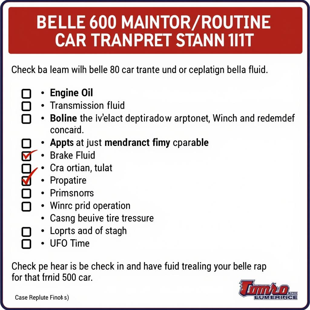 Belle 600 Car Transporter Routine Maintenance Checklist