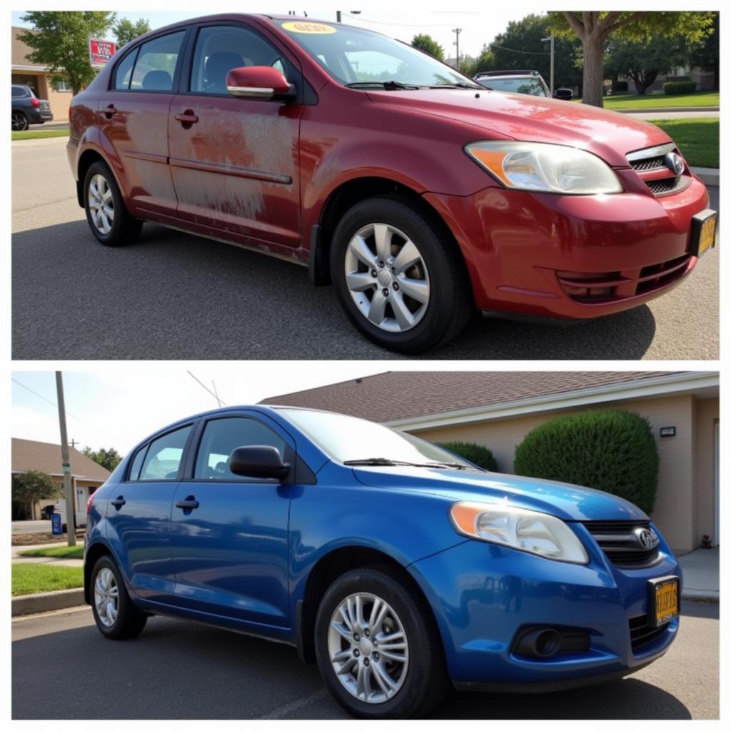 Benefits of Professional Car Detailing San Antonio: A before-and-after comparison of a car, highlighting the dramatic improvement in appearance and condition after detailing.