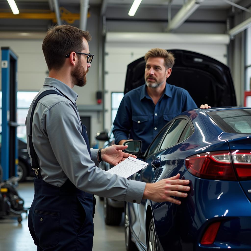 Customer Discussing Car Issues with Mechanic in Bethesda