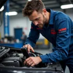 Bosch Car Service Technician in Losser working on a car engine