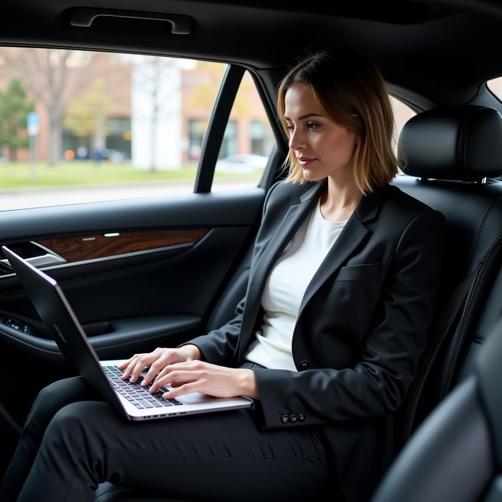 Business professional using a car service for a meeting