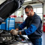 Mechanic working on a car in a Boynton Beach auto repair shop