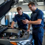 Certified Hyundai Technicians Working on a Vehicle