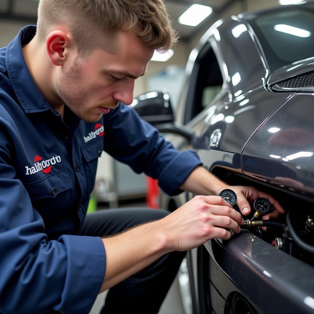 Halfords Technician Servicing a Car's Air Conditioning System