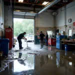 Car Dealership Janitorial Service Cleaning a Service Bay