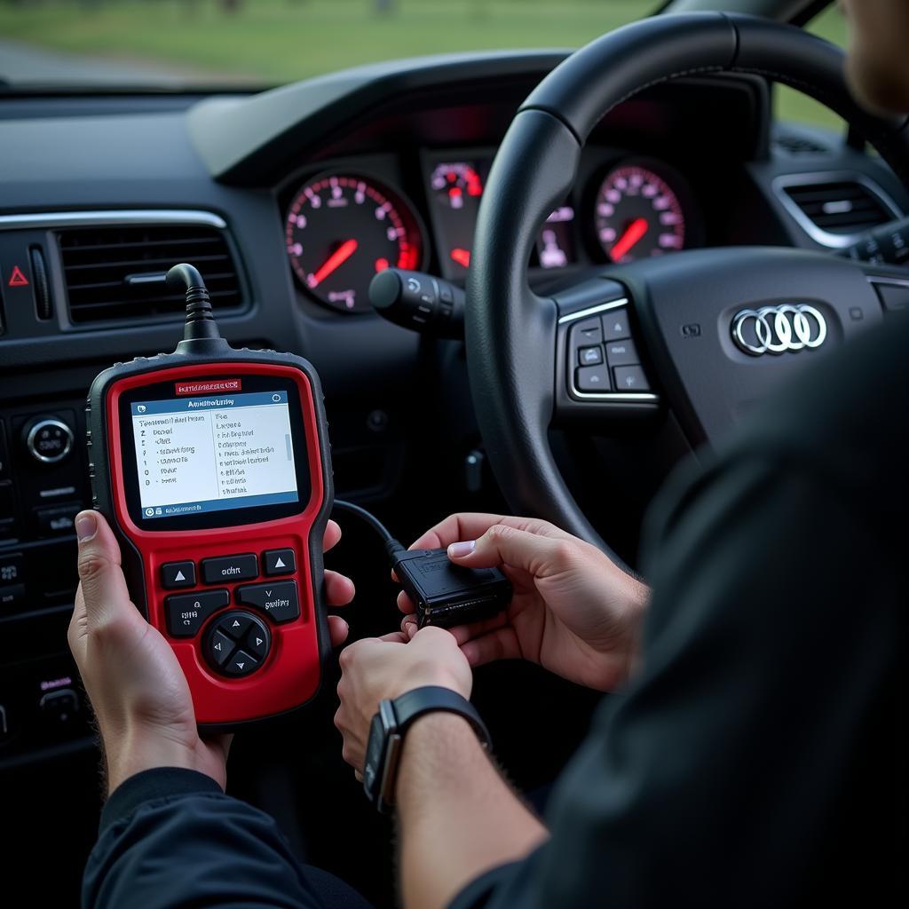 Car Diagnostic Tool Connected to a Vehicle's OBD-II Port