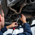 Mechanic Inspecting a Car's Exhaust System