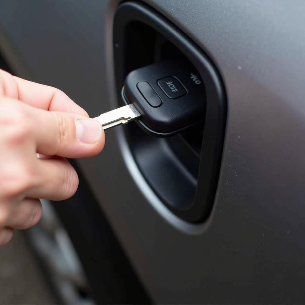 Car Key Inserted in Door Lock