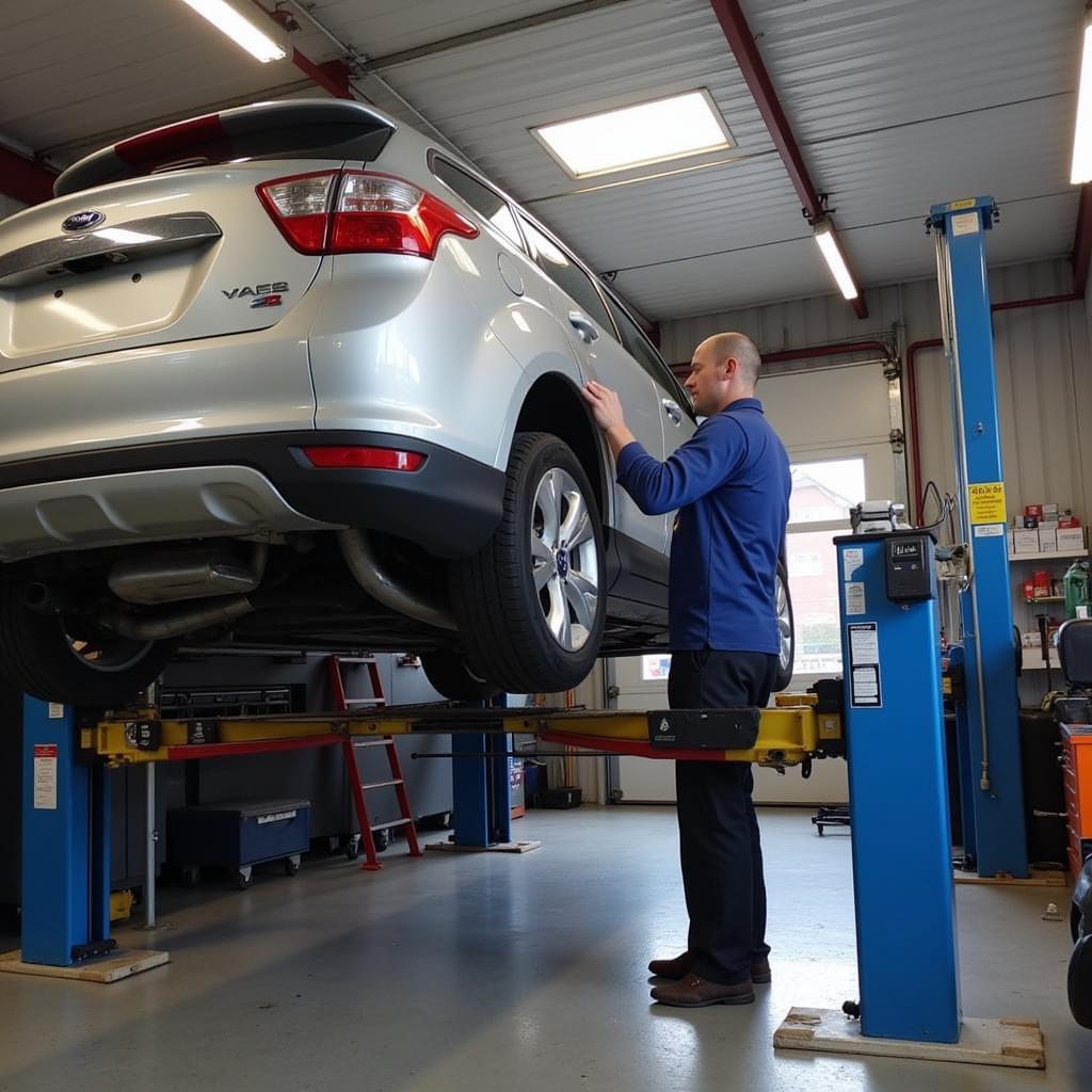 Car undergoing maintenance in Wednesbury