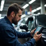 Experienced car mechanic performing diagnostic tests on a vehicle in Abu Dhabi