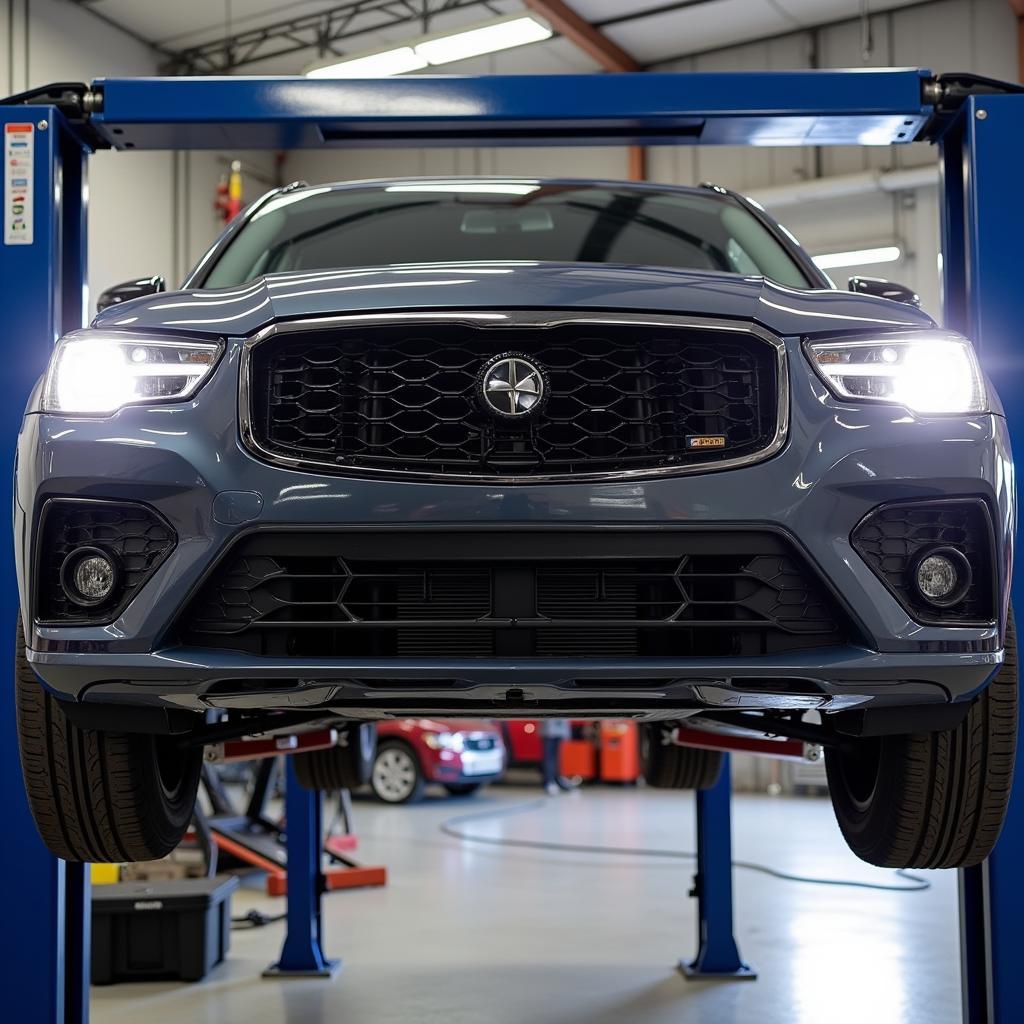 Car on a Lift for a Major Service