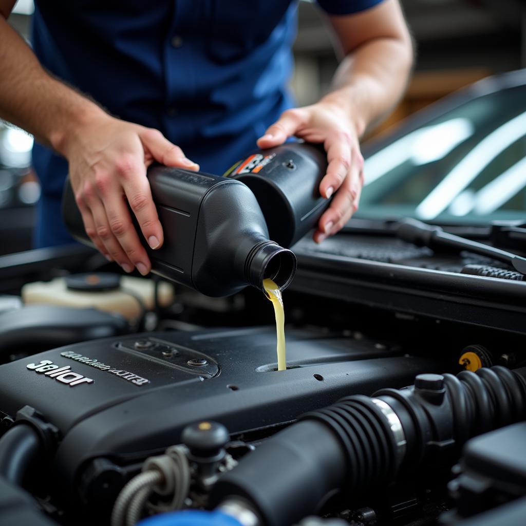 Technician Performing a Fluid Change Using Premium Fluids