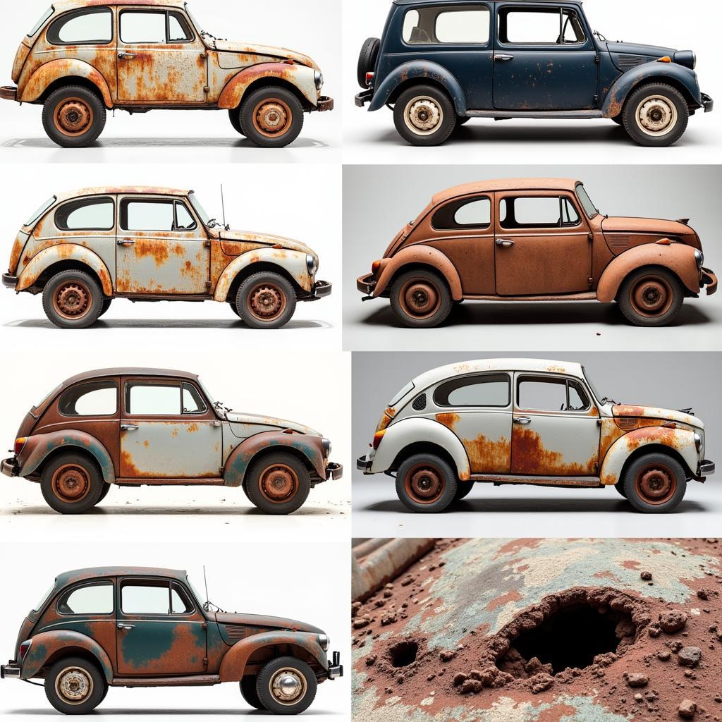 Different examples of car rust damage