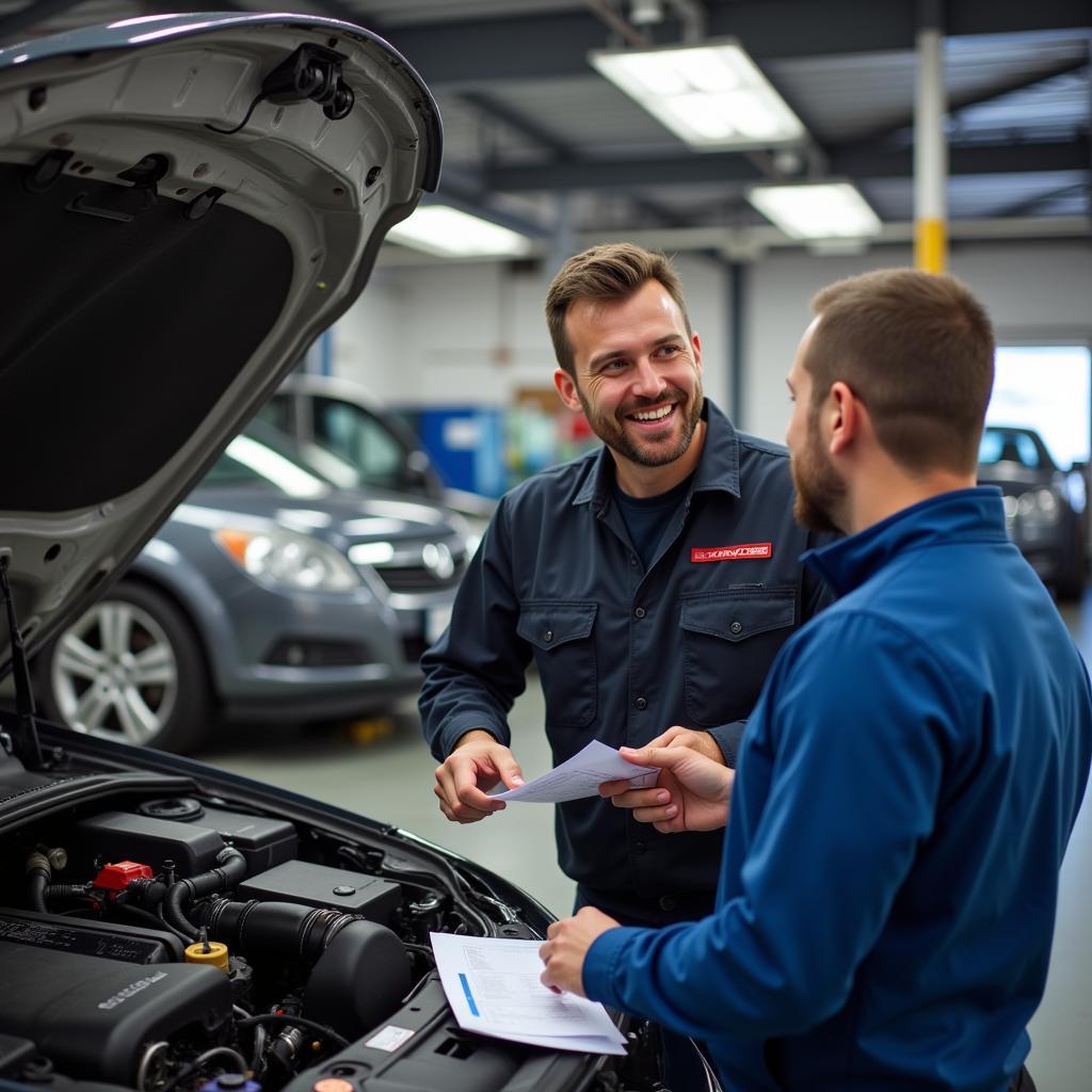 Car Service Advisor in London Assisting a Customer