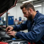 Mechanic working on a car engine in Aldergrove