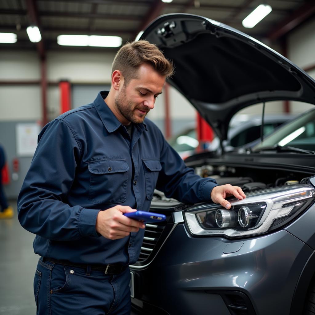 Mechanic Inspecting a Car in an Armthorpe Garage