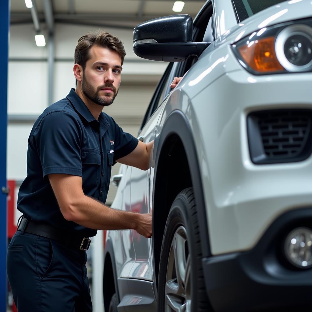 Mechanic inspecting a car in Ballina