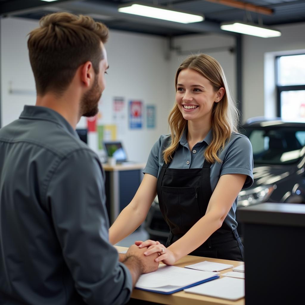 Friendly customer service representative at a car service centre in Camberwell