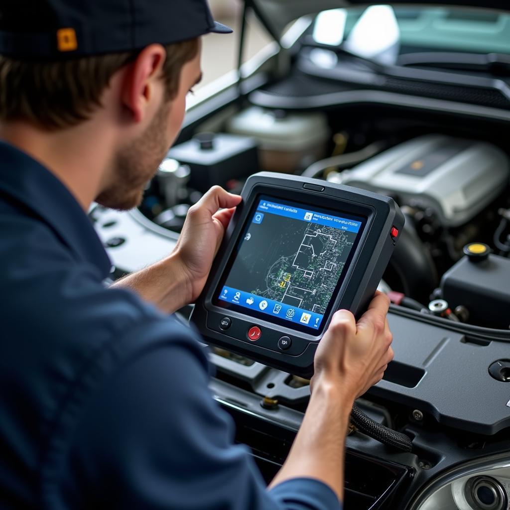 Mechanic Using Diagnostic Tools on a Car