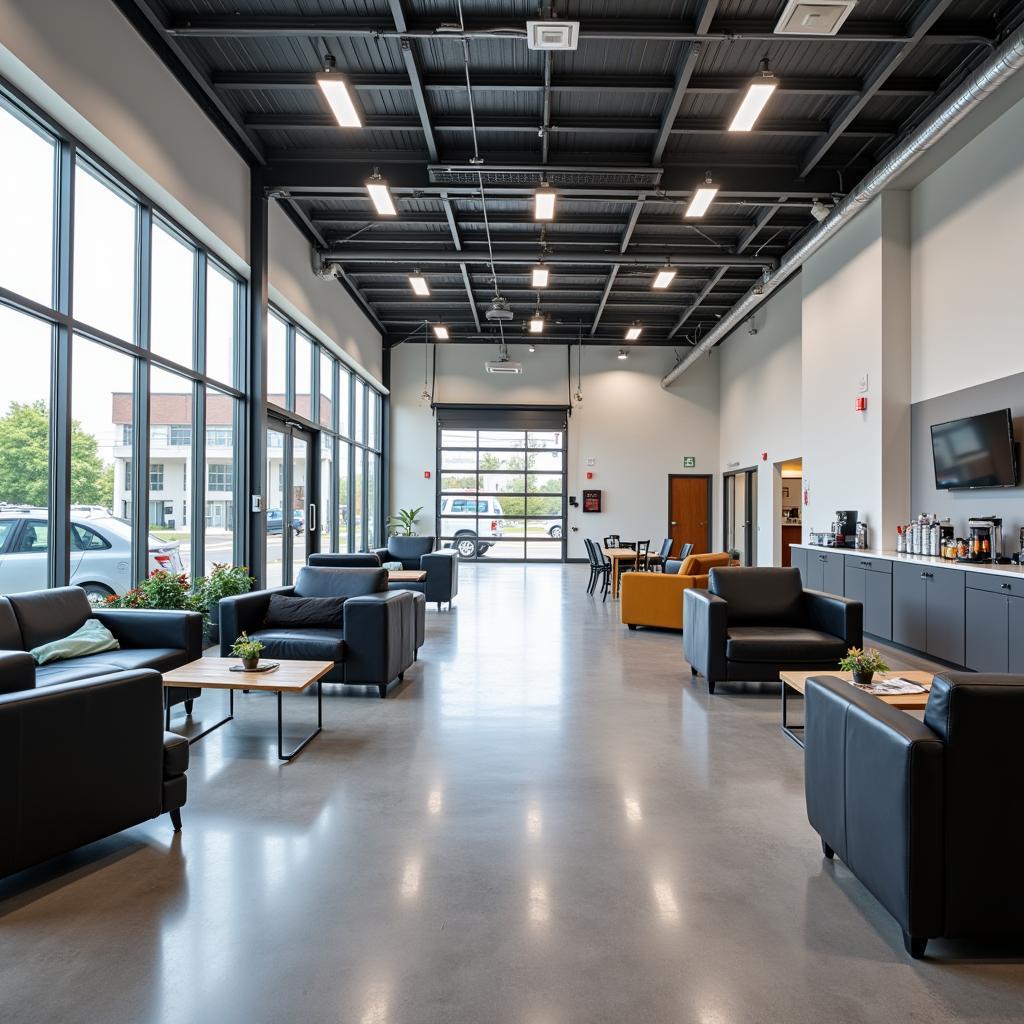 Comfortable customer lounge area in a Concord car service center