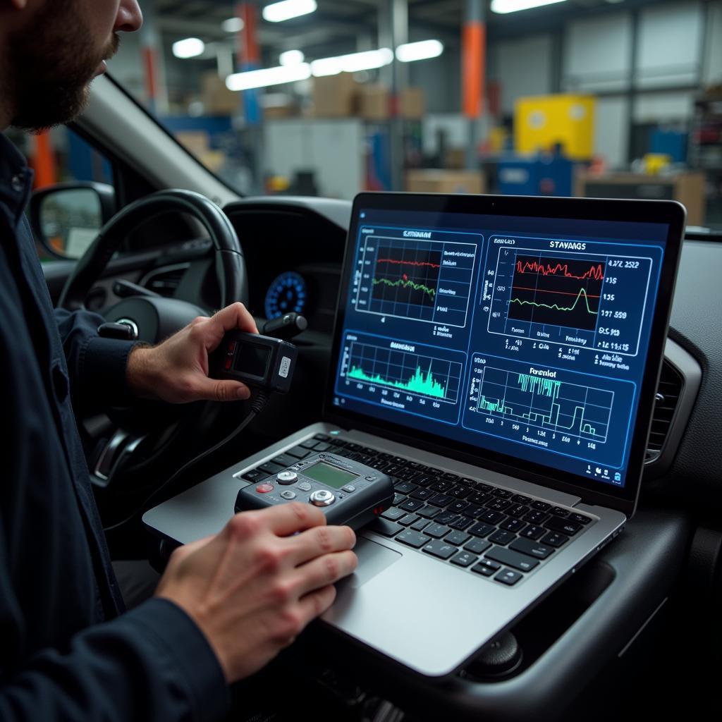 Mechanic performing a diagnostic check in Harborne