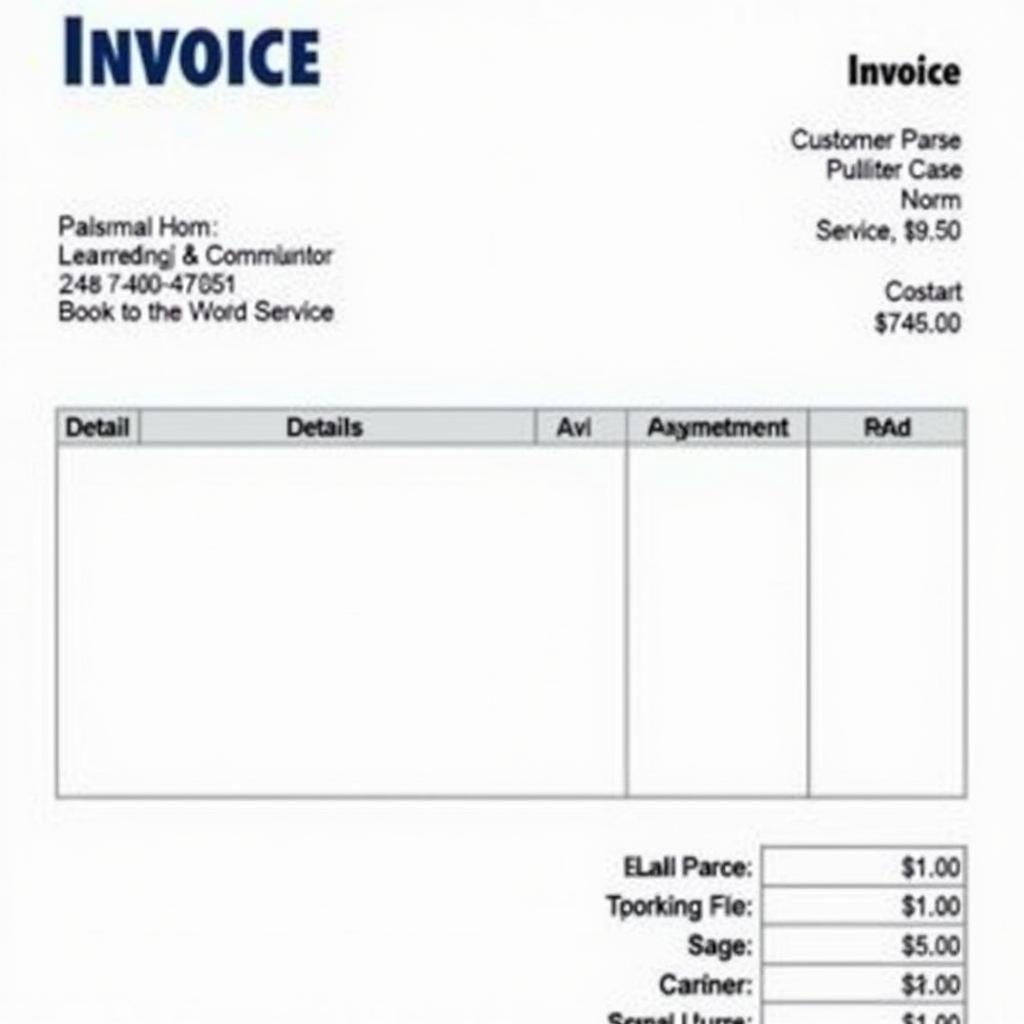 Example of a Car Service Invoice Template in Word