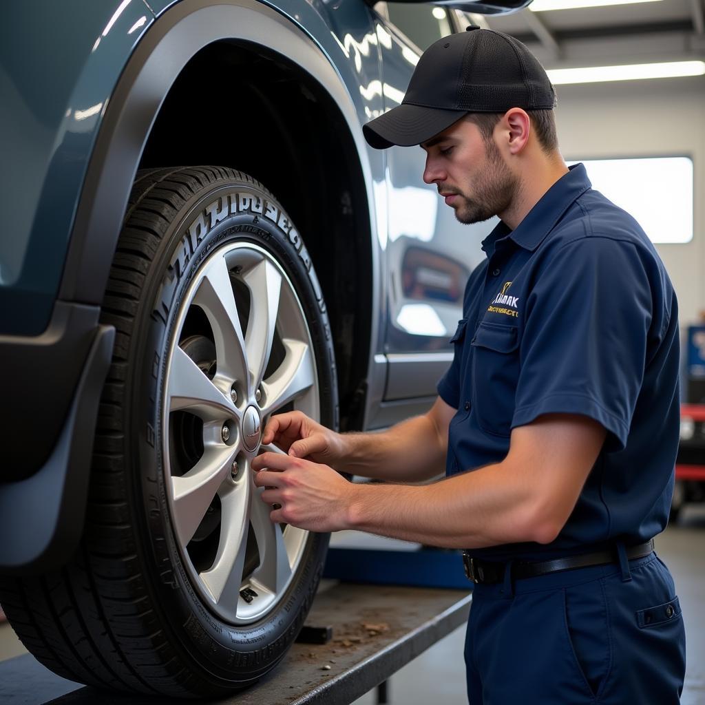 Mechanic Performing Routine Maintenance on a Car in Lanark