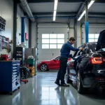 Car Service in Leeds: A mechanic working on a car in a well-equipped garage.