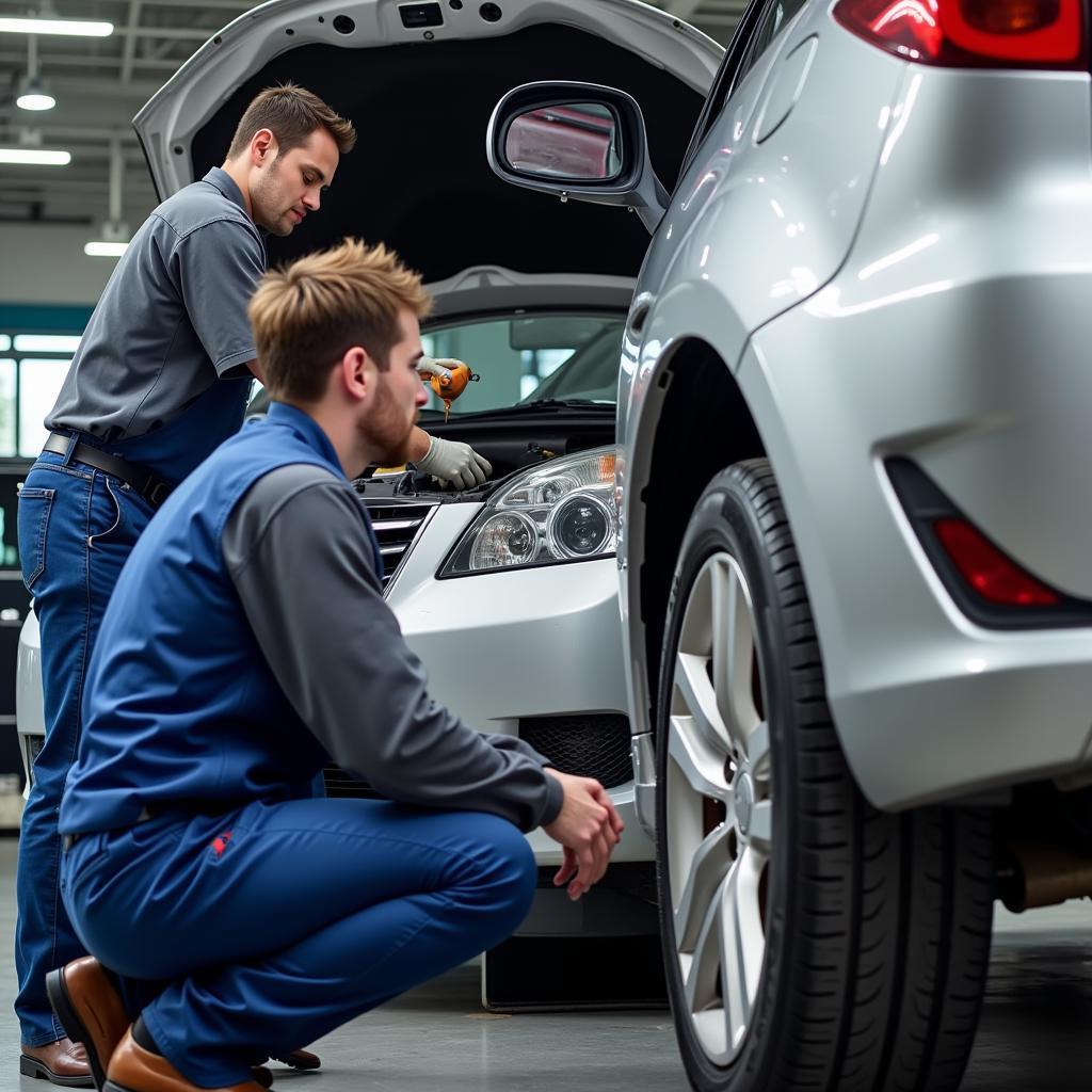 Routine car maintenance check at a service center