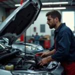 Mechanic Working on a Car in a Manchester CT Auto Repair Shop