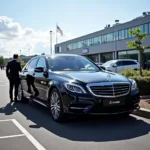 Car service at Munich Airport: A black car waiting for passengers.