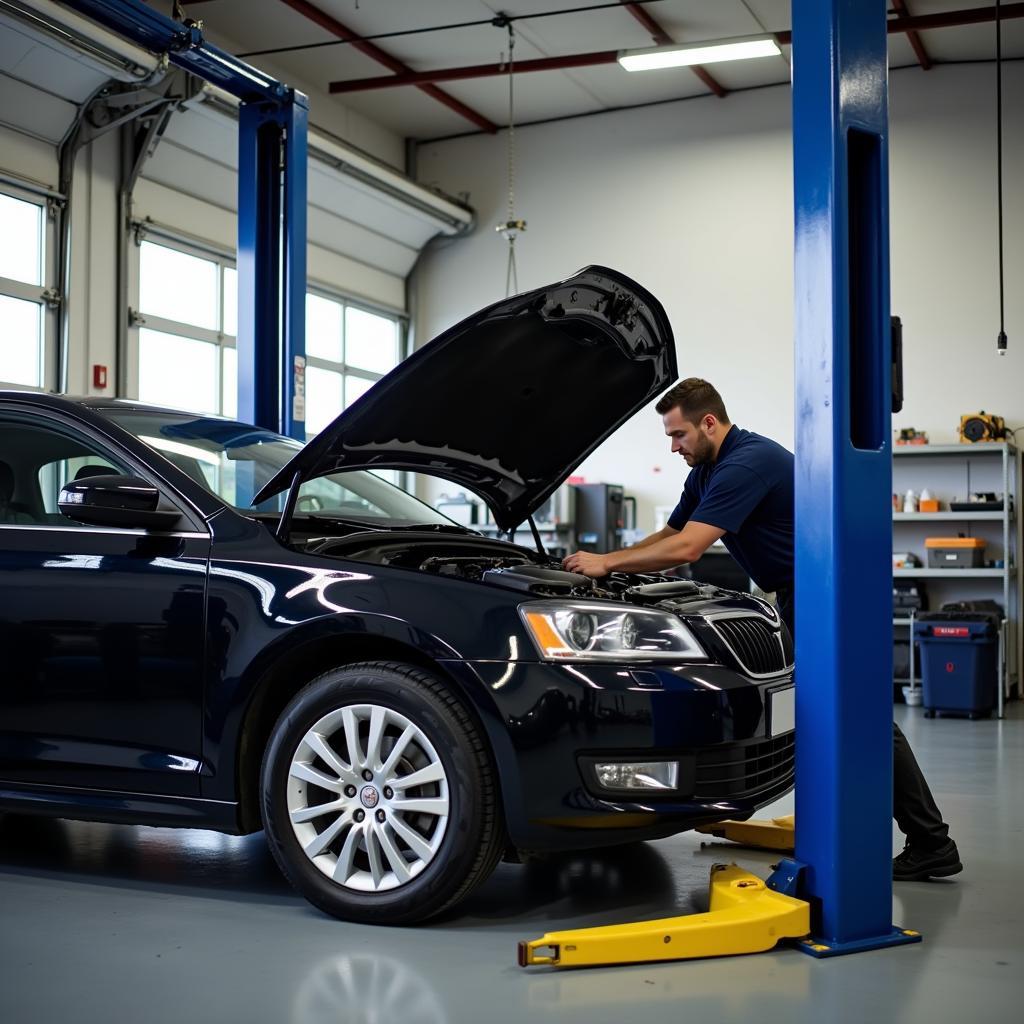 Mechanic working on a car in a garage in Northampton