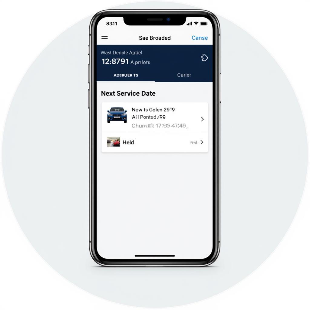 Smartphone displaying a car service reminder app.
