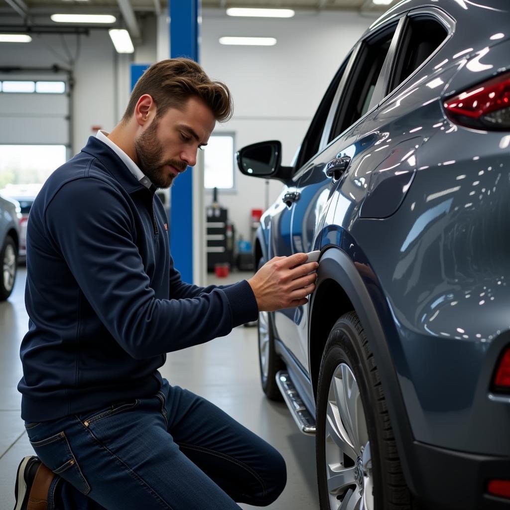 Car Service in Surrey: Customer Inspecting Repaired Vehicle