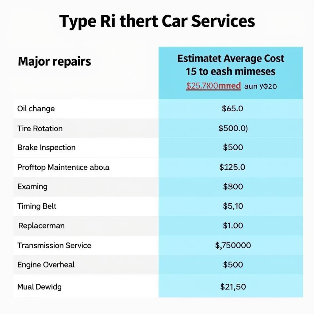 Car Service Types and Costs