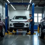 Routine car maintenance checkup in a professional garage