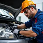 Certified Car AC Technician at Work